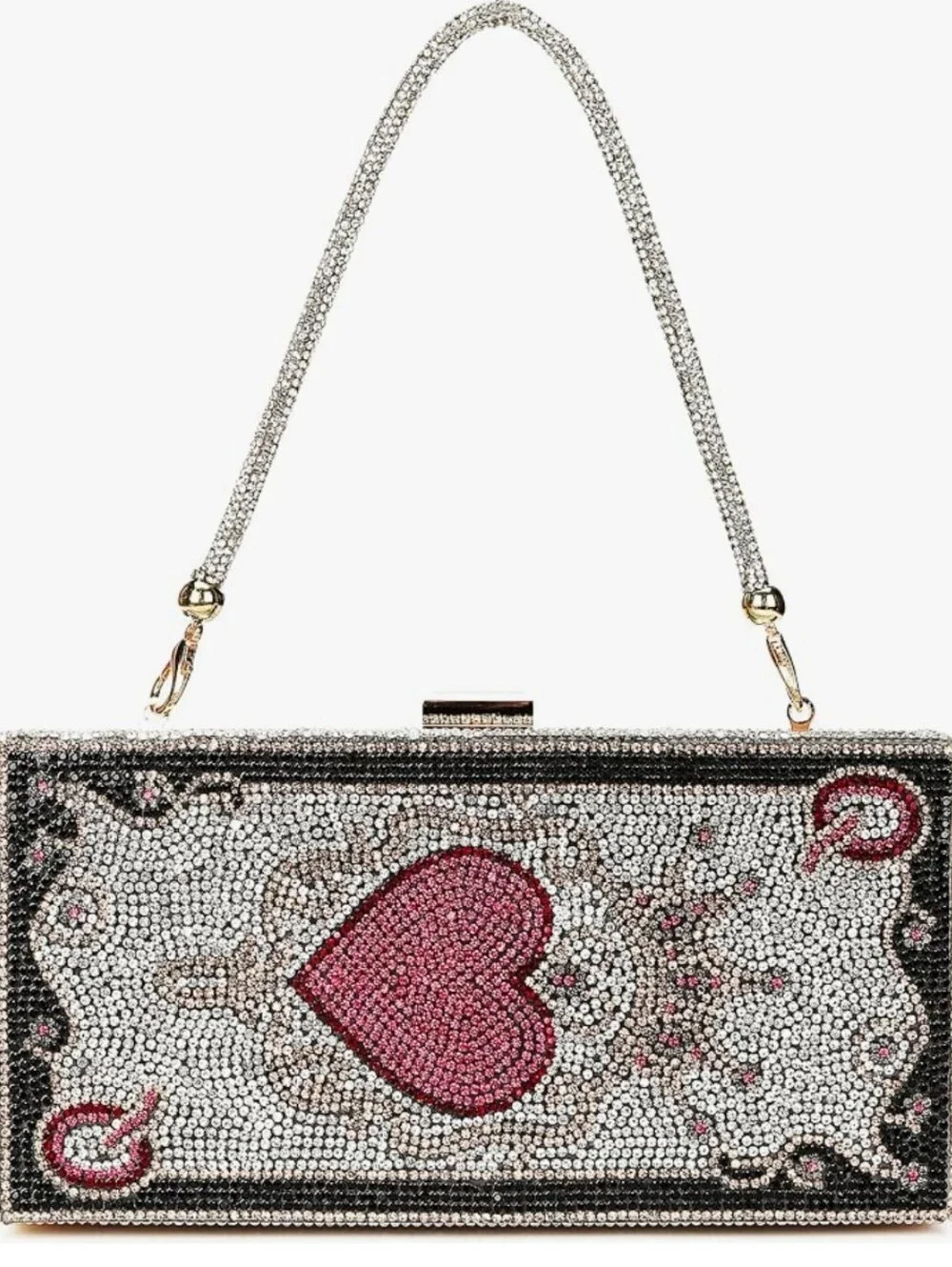 Crystal Heart Embellished Clutch Bag - Pink